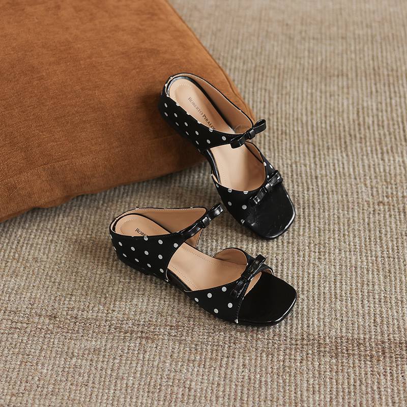 Krazing Pot Microfiber Med Heels Polka Dot European Design Outside Slippers Flip Flop Summer Size 43 Size 42 Women Sandals