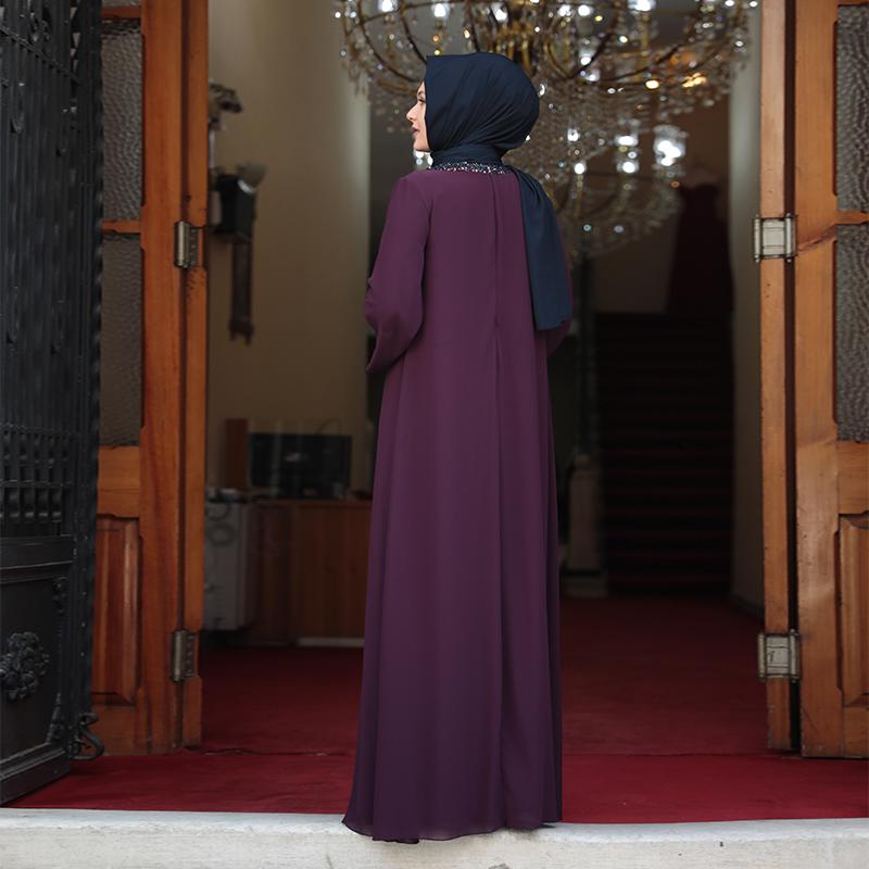 Women Plus Size Hijab Evening Dress Invitation Special Occasion Wedding High Quality Chiffon Fabric Muslim Turkish Stamp Sequin