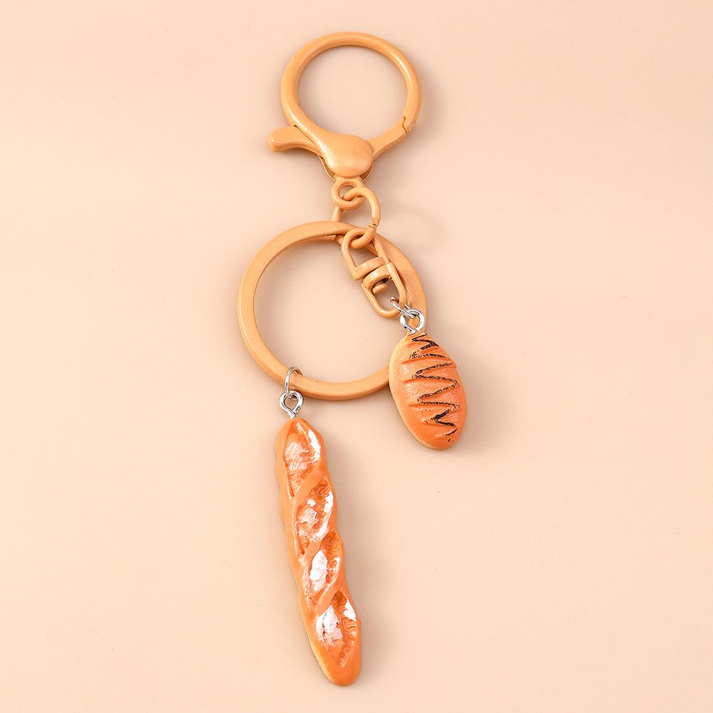 Cute Resin Simulation Food Keychain Waffle Croissant Baguette Bread Key Ring Pendants for Women Girls Handbag Decor Jewelry Gift