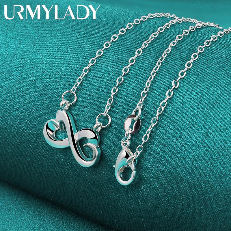 925 Sterling Silver Heart To Heart 18 Inch Pendant Necklace For Lady Wedding Party Fashion Jewelry