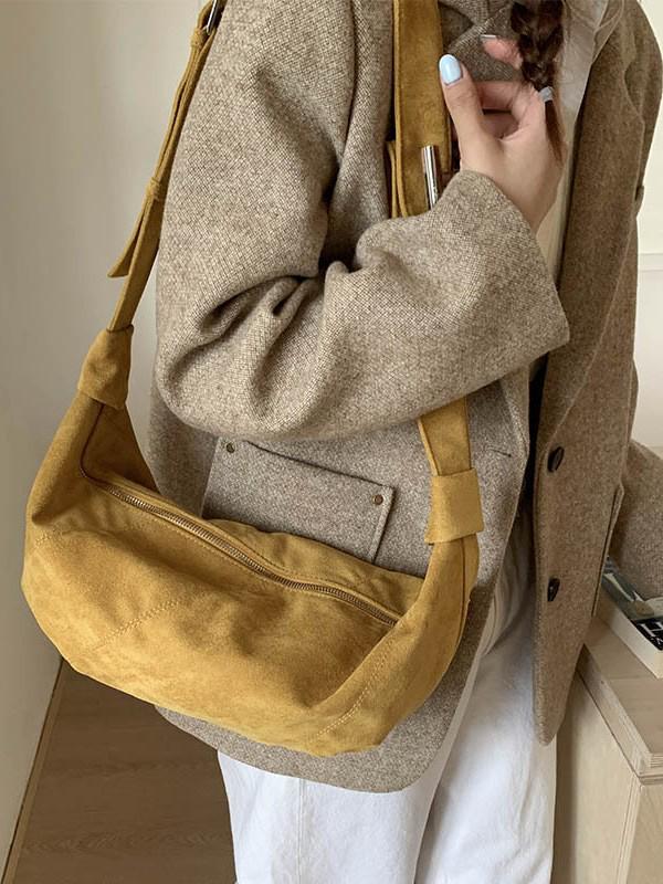 2025 Women's Retro Suede Croissant Crossbody Tote – Autumn/Winter Casual Shoulder Bag
