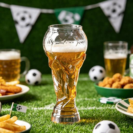 Yousheng 2Pcs Football Trophy Beer Mug, Clear Tall Glass, Football-Themed Beer Stein, Beer Drinking Glass for Game Day Parties BBQ Bar Home