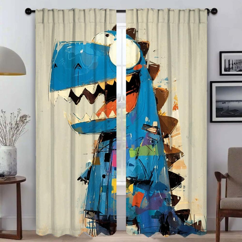 Cute Tyrannosaurus Anti-mosquito Curtains 2 Pieces Blackout Curtains for Living Room Curtain Tulle for Bedroom Shades Partition