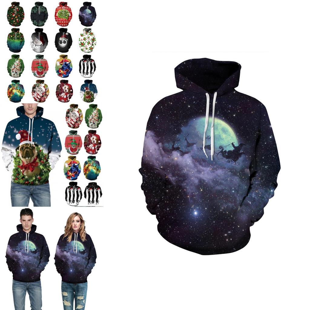 Festive Men Women Christmas 3d Graphic Printed Hoodie Sweatshirt Jumper Tops