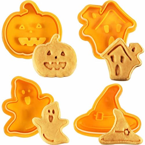 

Sefod Halloween Cookie Cutter, Cookie Stamper Press, Haunted House, Witch Hat, Ghost, Pumpkin, Large, Medium, and Small Cookie Cutter Set of 4, Perfec