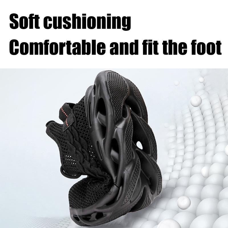 Arbeidsforsikring sko flyvevd pustende stålhode om sommeren. Anti-knusende og anti-piercing isolasjon arbeidssko