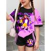 Kpop Cartoon Graphic Girls T-Shirt and Pants Set Girls' Summer Clothing Cute Short Sleeve Set Children's T-Shirt and Shorts Set