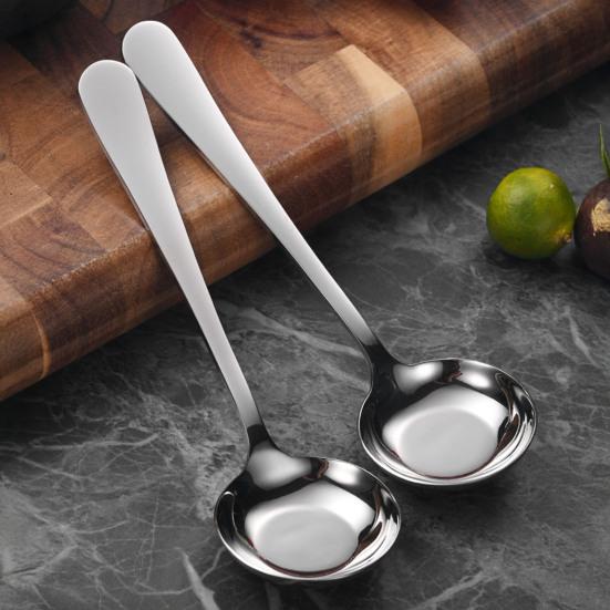 Edelstahl Löffel Hohe Präzision Spiegelpoliert Löffel Bequemer Gebogener Langer Griff Runder Löffel für Zuhause Restaurant