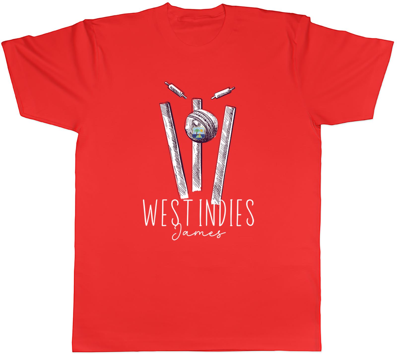 Personalised West Indies Cricket Unisexs TShirt Retro Ball Wicket Stumps Fans Tee S