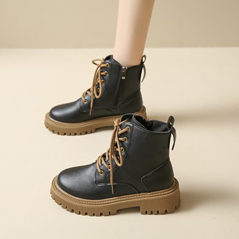 

Thick-soled Martin boots women s 2024 autumn and winter new British style single boots soft-soled non-slip delicate short boots show small leather boo 42 чорний
