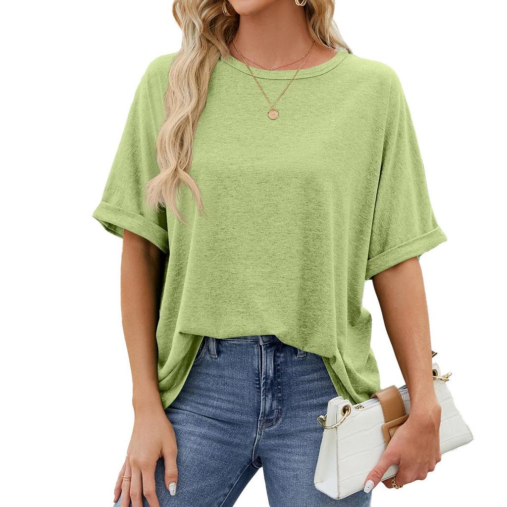 2024 European and American Plus Size Solid Color Loose Short Sleeve Round Neck Women's T-Shirt