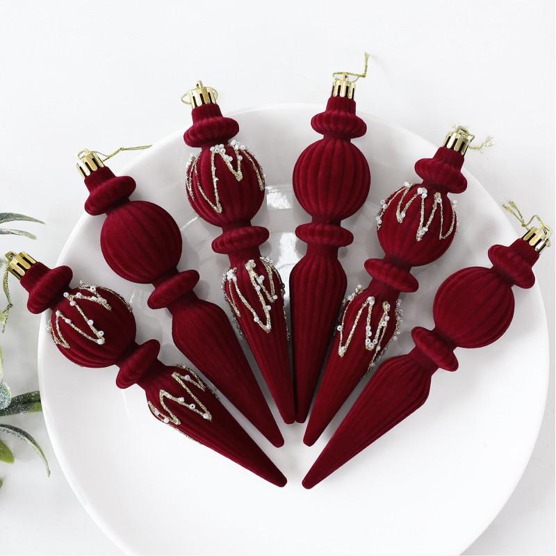 6pcs Velvet Painted Ice Cone Christmas Ornament Set Tree Hanging Decorations