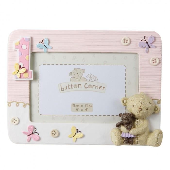 Button Corner Resin Photo Frame 1st Birthday Pink 6 X 4
