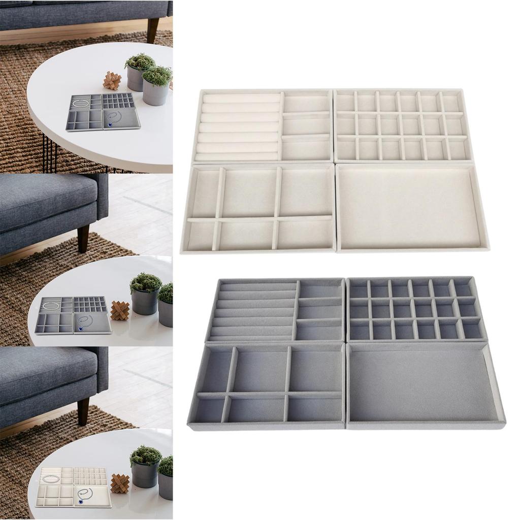 4 Pieces Jewelry Tray Organizer, Insert Divider Durable Storage Container Display Trays for Day Gift