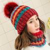 Hat Ladies Winter Trendy Autumn Winter Cute Versatile Knitted Mask Scarf Fleece Cycling Ear Protector Wool Cap