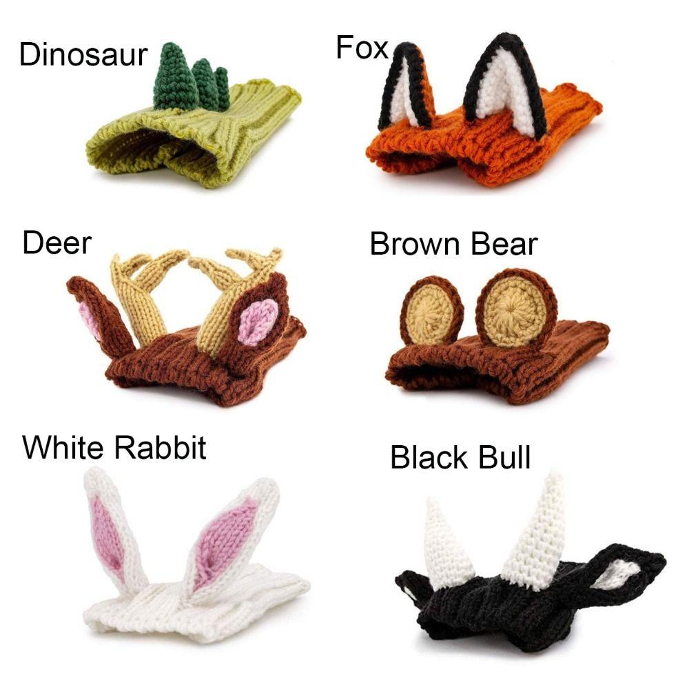 Dinosaur/Brown Bear Halloween Knitted Pet Hat Soft Deer/Black Bull Shape Rabbit Ear Dog Hat Breathable Wool Knitted Puppy Cap