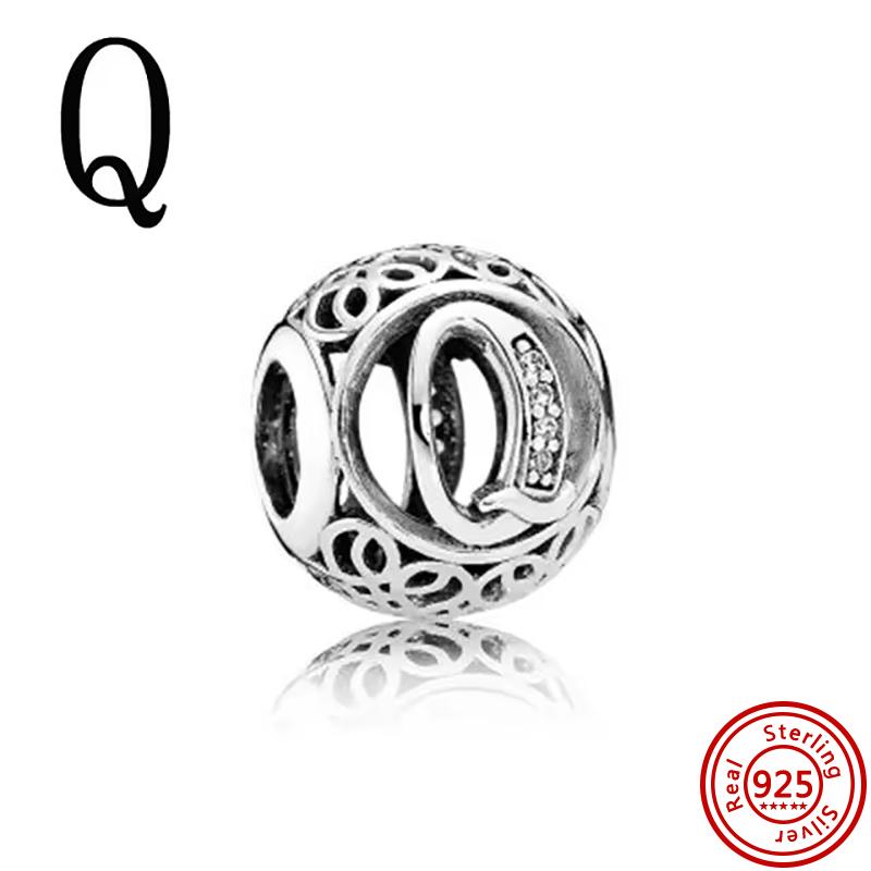 925 Massivkupfer Unendlichkeitssymbol Hohl Rund A-Z 26 Alphabetbuchstaben Glänzende Zirkonia-Perlen Passend für Original Pantaro Charms Armband