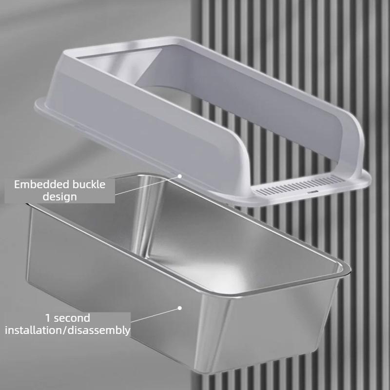 Stainless Steel Cat Litter Box Semi-closed Splash-proof Cat Sandbox Easy Cleaning Cats Toilet High Load-bearing Pet Toilets