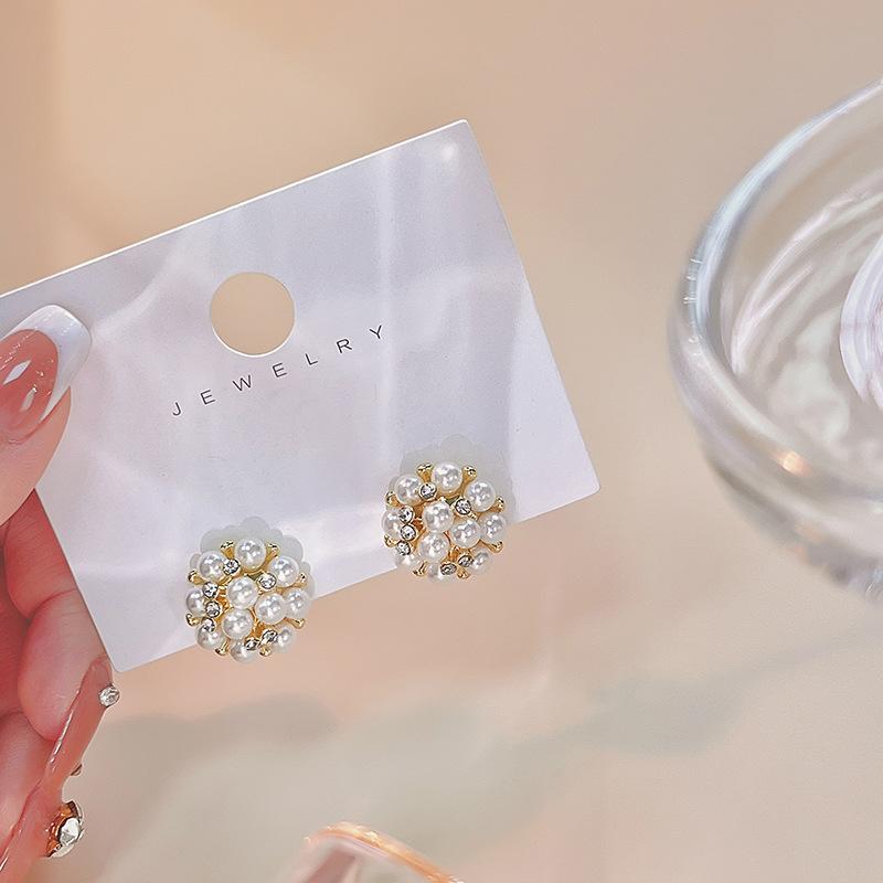 Temperament Pearl Two Earrings, Camellia Rose Bow Front And Rear Large Pearl Stud Earrings