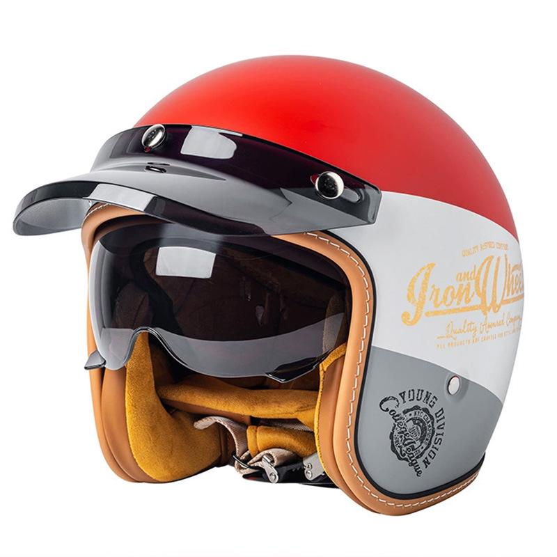 High-Quality Retro Motorcycle Half Helmet with Built-In Goggles for Men and Women