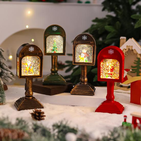 Christmas Wind Light USB/Battery Powered Mailbox Design Lamp Retro Sequin Glass Ball Santa Claus Snowflake Table Lamp Xmas Decor