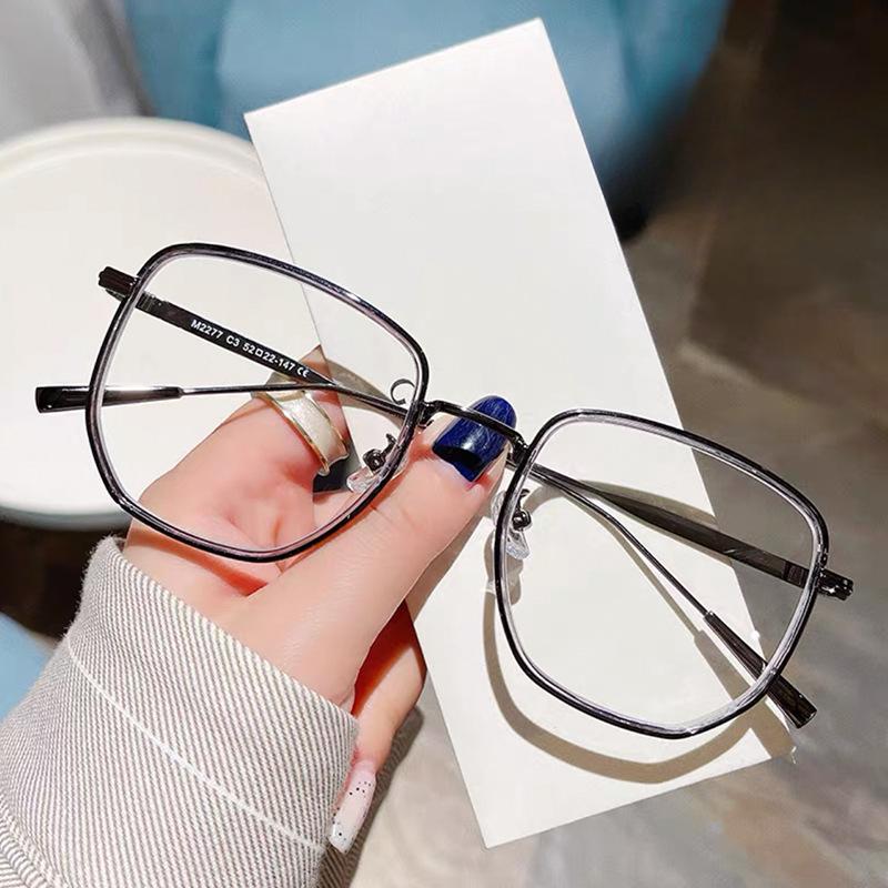 

Очки для близорукости с защитой от синего света для женщин без макияжа, большая оправа, комбинированная полигональная оправа для очков с золотым клеем