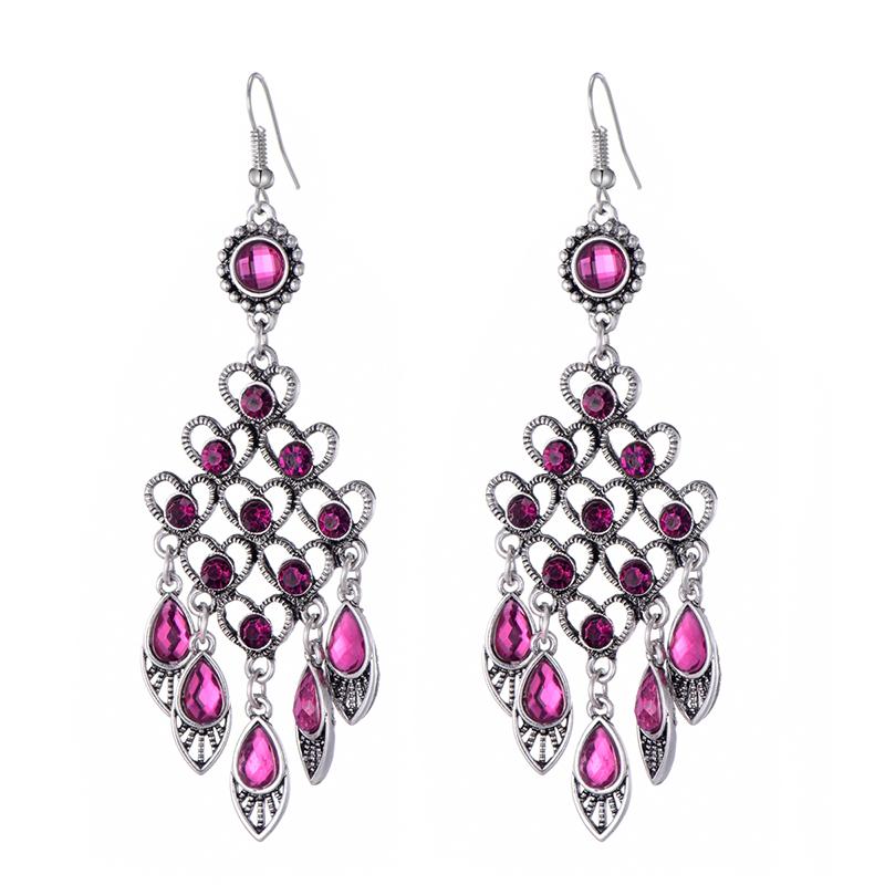 Fashion Ethnic Vintage Bohemian Drop Dangle Long Earrings For Women Geometric Crystal Rhinestone Wedding Earrings Jewelry Gift