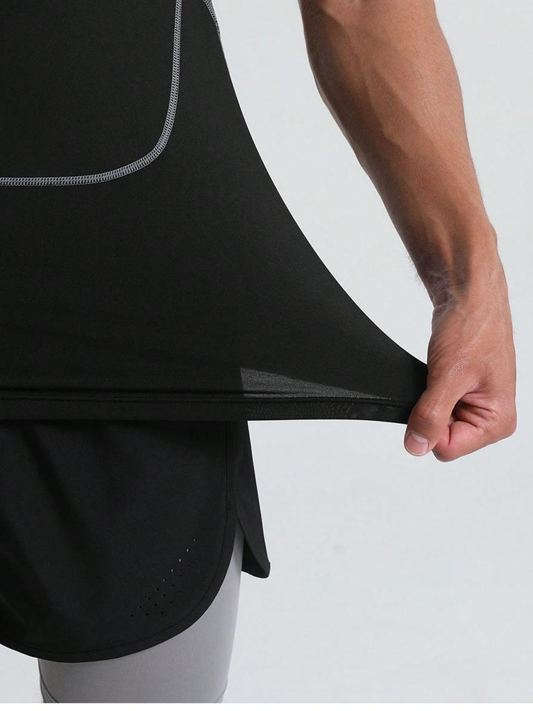 Men's compression vest, high elasticity round neck sweat absorbing quick drying sleeveless T-shirt, suitable for men's fitness training