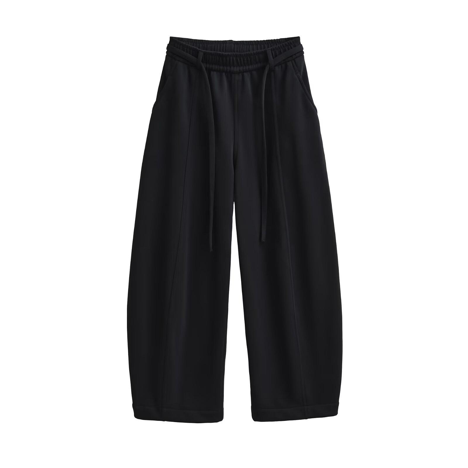 YPFF Trendy Women s Plus Velvet High Waist Drawstring Wide Leg Casual Pants Extra Large