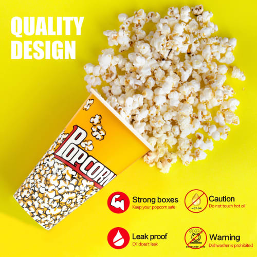 Novelty Place Retro-Style Plastic Popcorn Containers for Movie Night - 7" Tall X 4.5" Top Diameter (3 Pack)