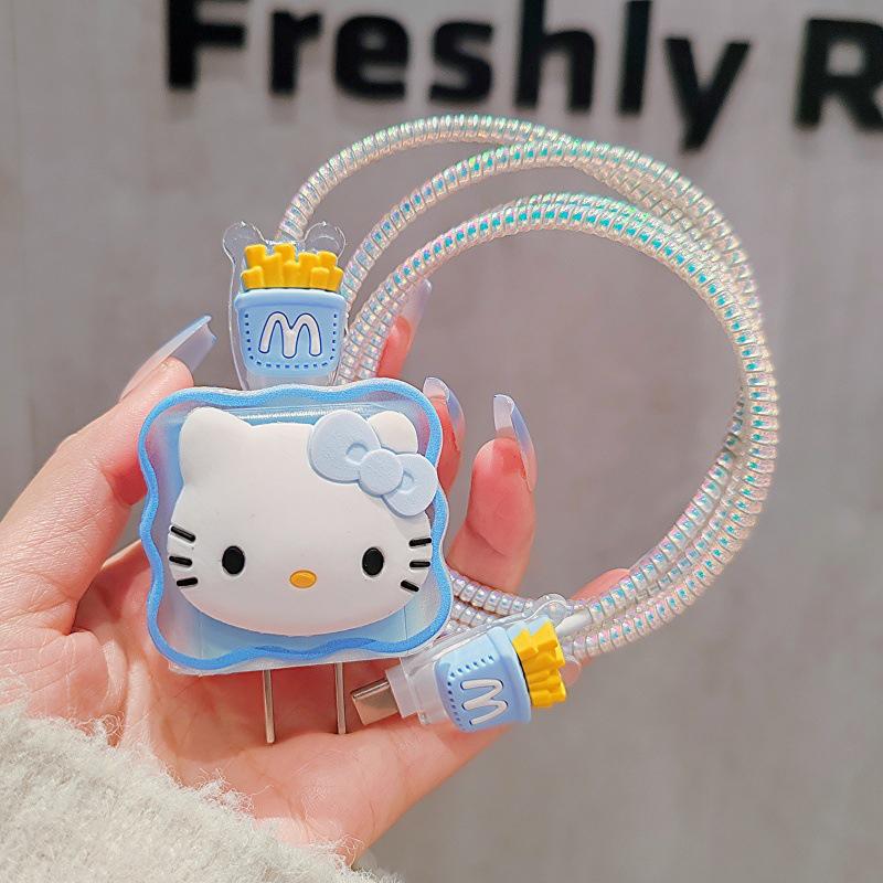 Hello Kitty Ochranný kryt na nabíjecí a datový kabel pro Apple iPhone 18/20W nabíjecí chránič proti zlomení, sada navíječů datového kabelu