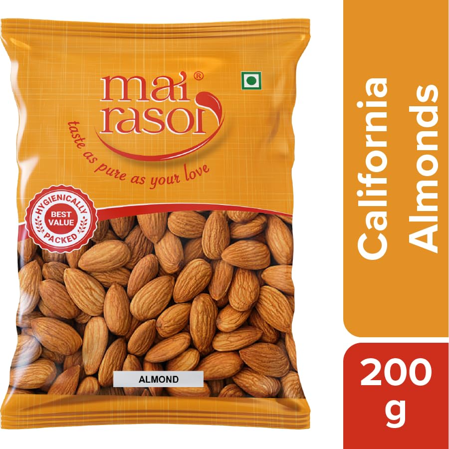 

MAI RASOI Popular Whole Almonds Badam 200 Gm Premium Crunchy Daily Snack Dry Fruit Nut Pack Fresh For Healthy Lifestyle