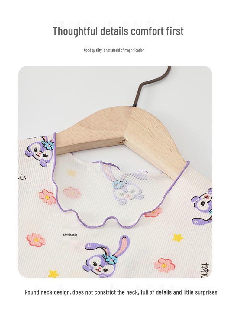 Ice Silk Girls' Short Sleeve Pajama Set - Summer Thin Two-Piece for Baby and Kids