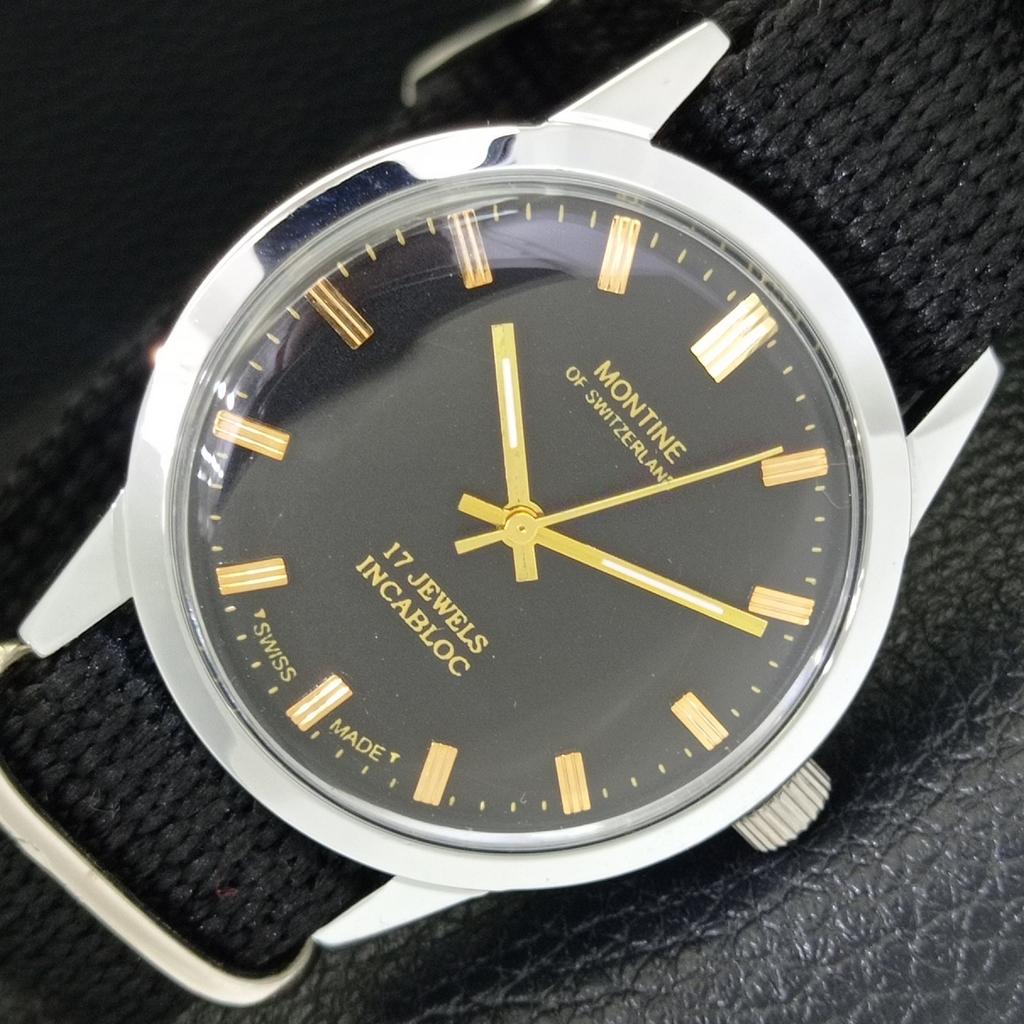 ВИНТАЖНЫЕ МУЖСКИЕ ЧАСЫ MONTINE SWISS С РУЧНЫМ ЗАВОДОМ, ВОССТАНОВЛЕННЫЕ, ЧЕРНЫЙ ЦИФЕРБЛАТ a441077-1