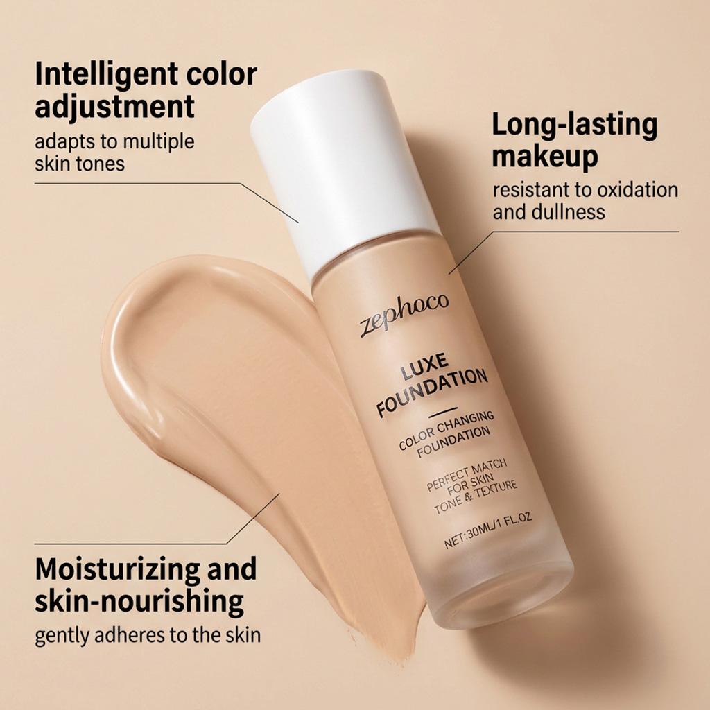 Zephoco Medium-skin Tone Warm Liquid Foundation Is Soft and Light, Fits the Skin, and Is Portable To Create a Natural Daily Base Makeup 30ml