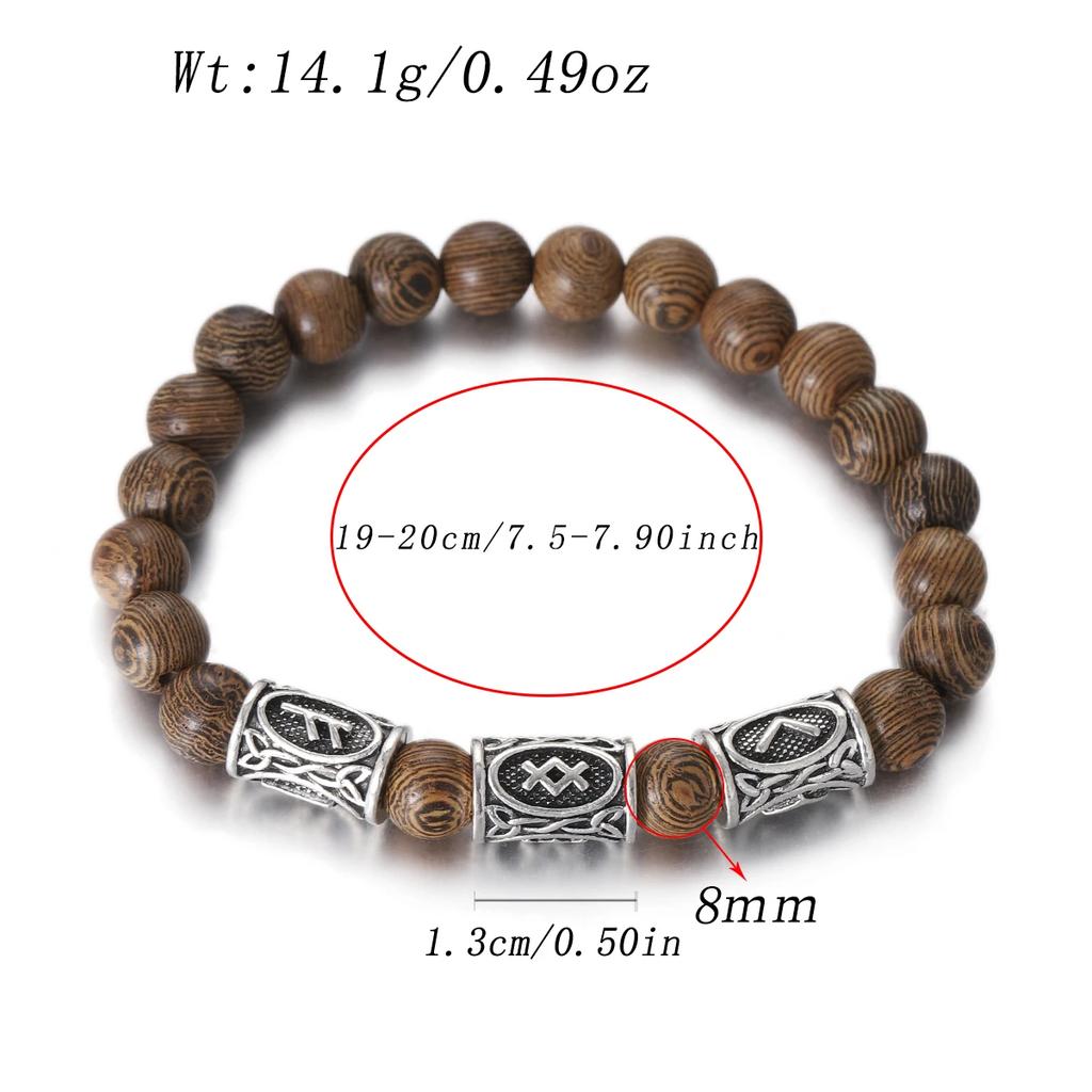 Viking Men Bracelet Norse Runes Stone 8mm Natural Jade Sodalite Turquoise Lava Beads Jewelry Bangles Homme Pulseras