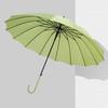 16-Rib Japanese Style Solid Color Umbrella - Automatic Open with Curved Handle, Sun Protection