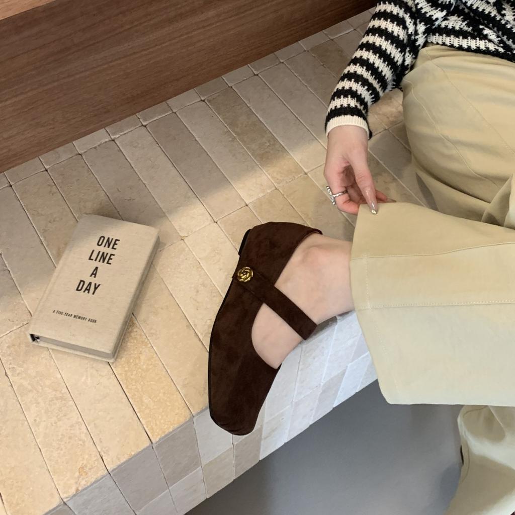 French wear inner height increase camellia evening shoes single shoes women's shoes 2025 autumn not tired feet suede commuter shoes