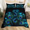 Peacock Feather Duvet Cover Queen Rustic Wildlife Woodland Animal Bedding Set for Boys Girls,Watercolor Peafowl Comforter Cover