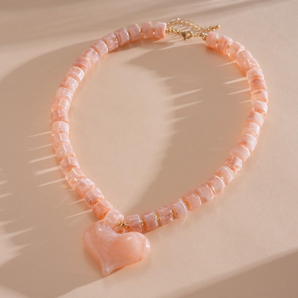 Round Bead Acrylic Love Heart Necklace Acrylic Sweater Chain Women Clavicle Necklace  Beach
