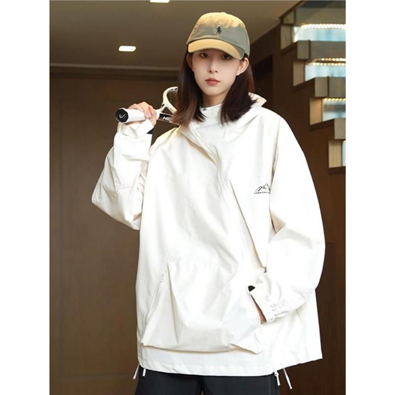 Cortavientos Americano Vintage Unisex: Con capucha, Impermeable, Cremallera oblicua para Otoño/Invierno