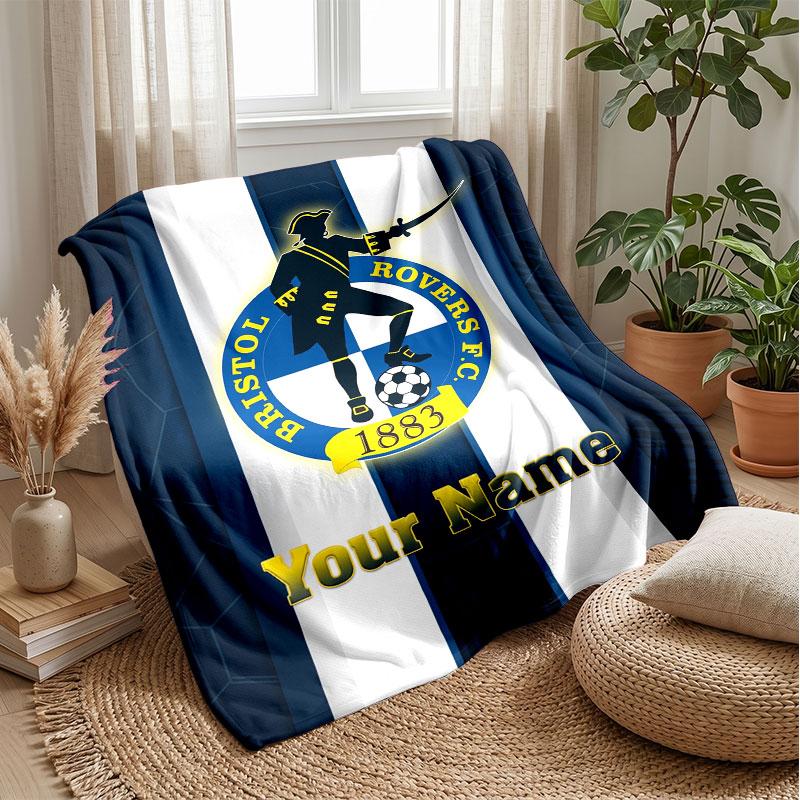 Bristol Rovers Individueller Name Text Flanelldecke Fußball Logo Personalisierte Fleece-Wurfdecke Besonderes Geschenk für Sofa Schlafzimmer Zuhause