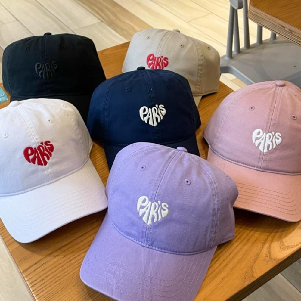 Paris Heart Embroidered Baseball Cap, Cotton Soft Top Adjustable Hat For Men Women Daily Outdoor Streetwear Fashion Headwear