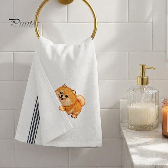 Embroidered Puppy Tea Towel Cute Towel, Corgi Dachshund Kitchen Dish Absorbent Decorative Guest Towels Quick Dry Hand for Dog Lovers Bathroom