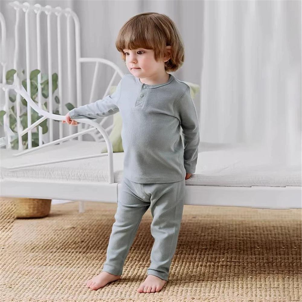 Baumwoll Kinder Pyjama Anzug für Frühling Herbst Einfarbige Langarm Oberteil + Leggings Baby Hauskleidung Kleidung
