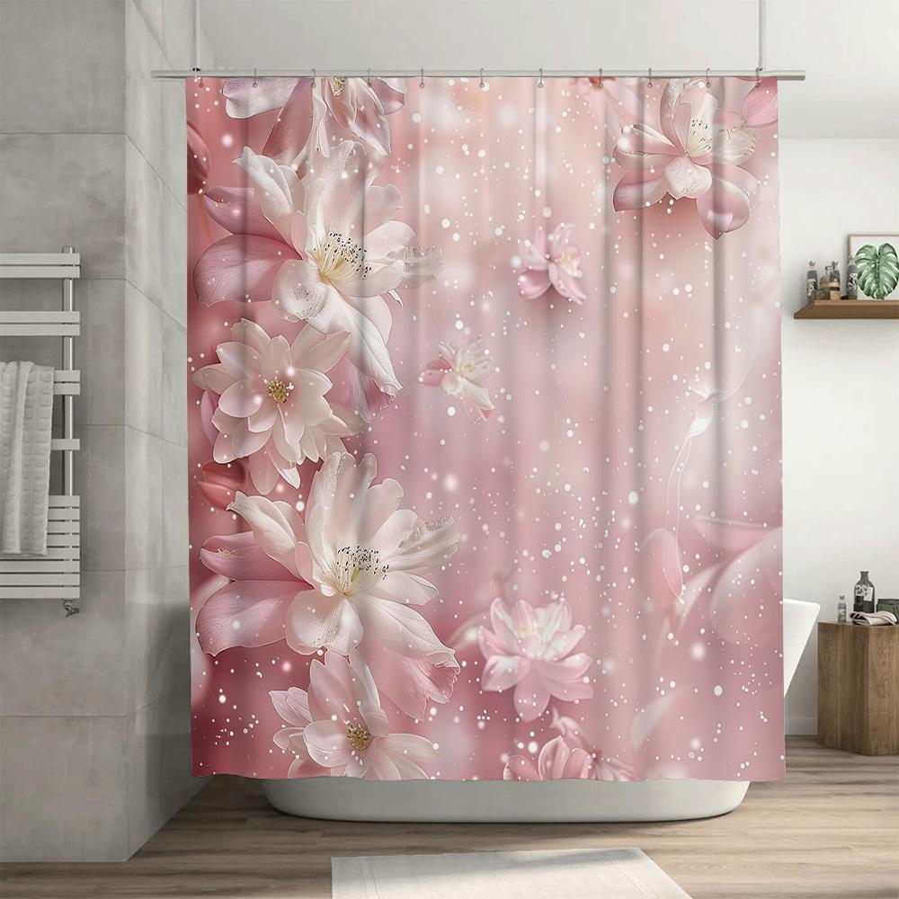 Růžová květinová sprchová závěs se třpytivým efektem Perfektní pro dekoraci koupelny (128 znaků)
