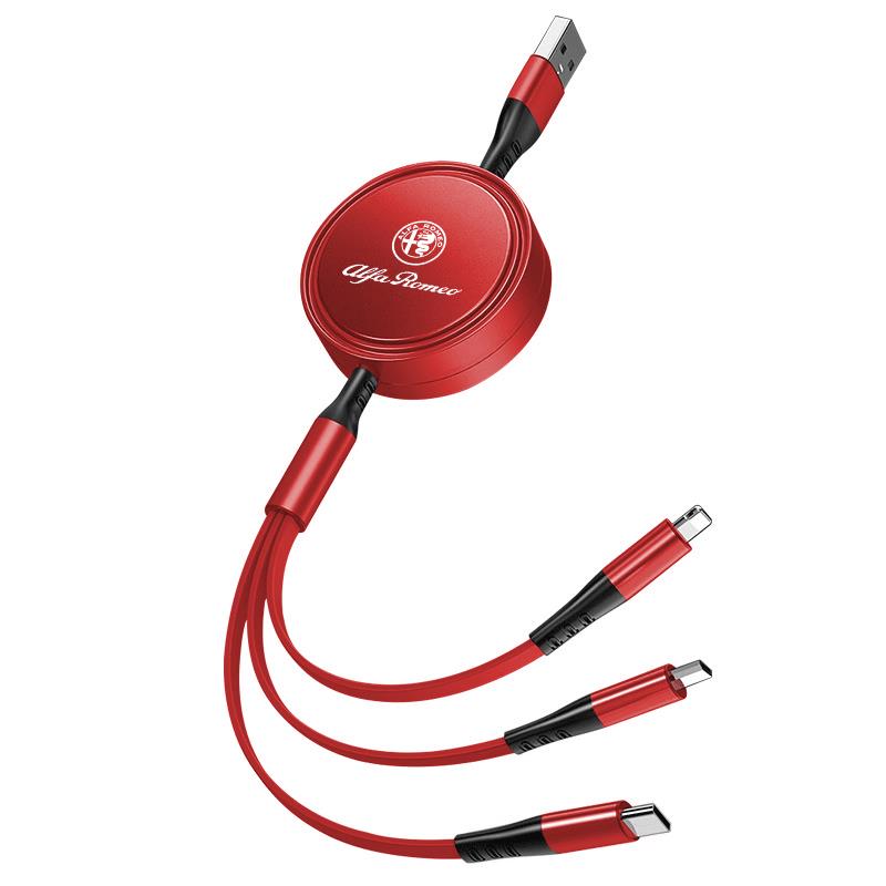 Keychain Car Charger Head 3 In 1 Charging Data Cable USB Type-C Auto Accessorie For Alfa Romeo 4C 159 166 Spider Giulia 156 147