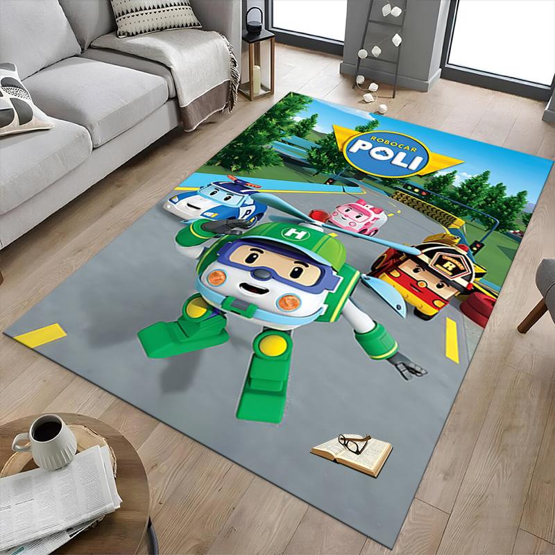 1pc Robocar Poli Adventure Carpet for Playroom Bedroom Living Room Sofa Home Decor,kids Game Area Rug Non-slip Floor Mat Y730158