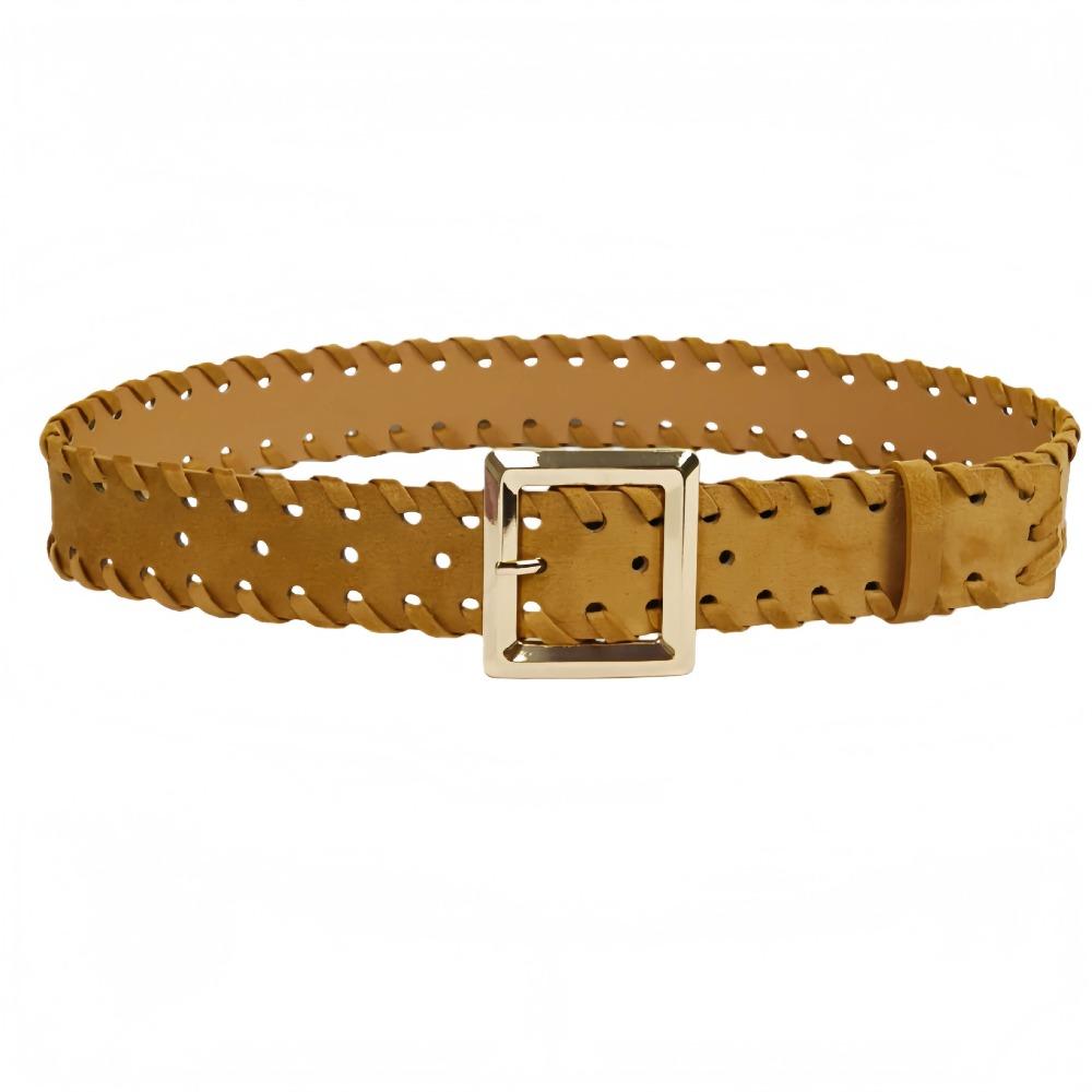 

Fashion Pin Buckle Suede Leather Belt Luxury Design Versatile Women Waist Belt Vintage Retro Woven Waistband Jeans Decoration коричневый