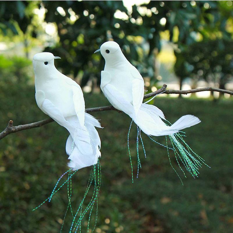 2pcs Fake Bird White Doves Artificial Foam Feathers Birds With Clip Pigeons Decoration For Wedding Christmas Home